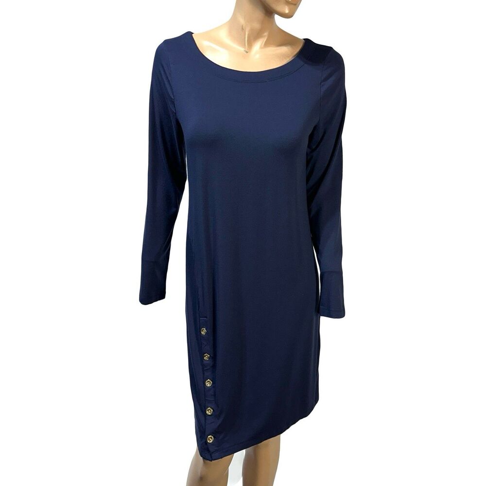 Lilly Pulitzer Dress Women's Size L Large Maddox Navy Blue Long Sleeve UPF 50
